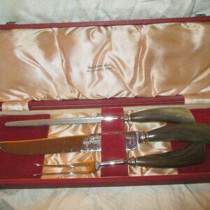 Lewis Rose & Co Ltd Sheffield England Buffalo Horn Cutlery Carving Set 3pc